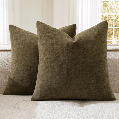 MIULEE Coffee Chenille Couch Throw Pillow Covers, 18x18 | Set of 2, Soft by MIULEE