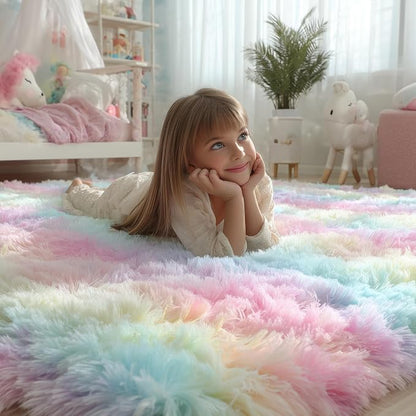 Rainbow Rugs 6x9, Large Fluffy Soft Carpet, Plush Shaggy Rugs - Image 2
