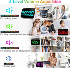 Kitchen Timer for Cooking, 10 RGB Color Rechargeable Digital Magnetic KidsTimer with Voice Reminder, Countdown/Up, 5”LED Display 3 Brightness 4 Volume Adjustable for Kids Classroom Home Gym-RGB