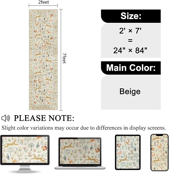 DUKINO 2x7 Runner Rug for Hallway, Washable Kitchen Rugs Non Slip, Stain - Image 2