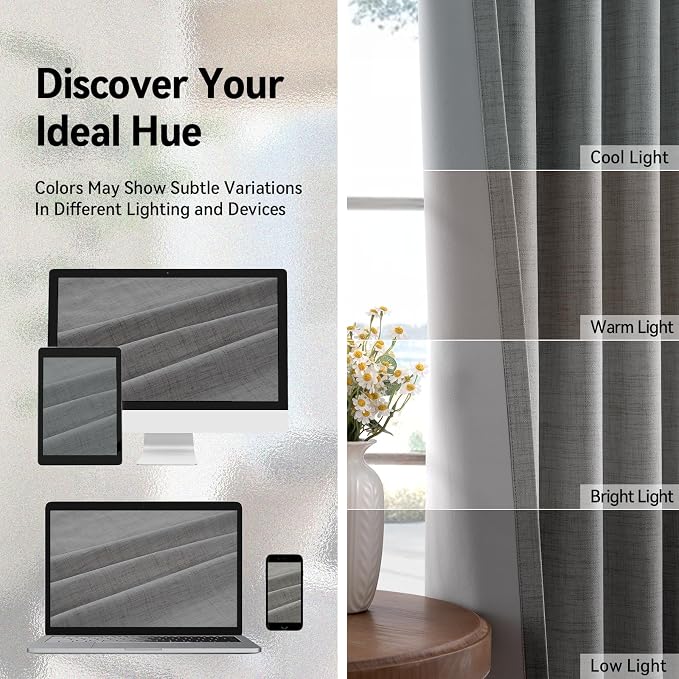 Curtains, 2 Panels, Linen Textured Look, Thermal Insulated, Full Light Blackout - Image 6