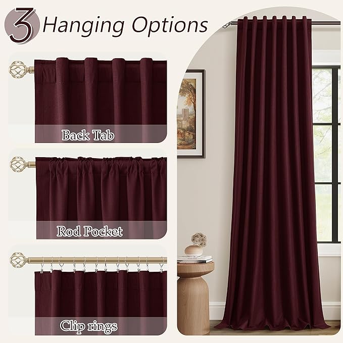 100% Blackout Curtains 63 Inch Length 2 Panels Set - Image 6