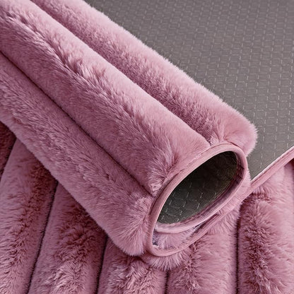 Dusty Rose Rabbit Striped Plush Rug 6'x9', Fluffy Shaggy Area Rug - Image 6
