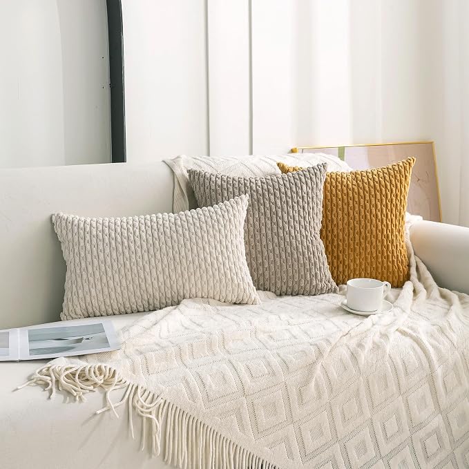 Set of 4 Taupe Decorative Throw Pillow Covers 12x20 Inch Corduroy Pillow Covers - Image 3