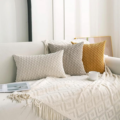 Set of 4 Neutral Decorative Throw Pillow Covers 24x24 Inch Corduroy Pillow - Image 3