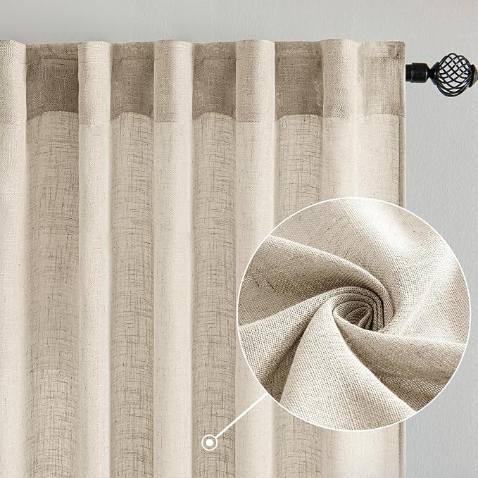 MIULEE Beige Linen Curtains 52x54 Inch Length - Image 2
