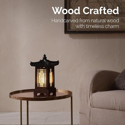Traditional Korean Wood Lamp | Handmade Asian Oriental Table Lantern | Bedside - Image 2