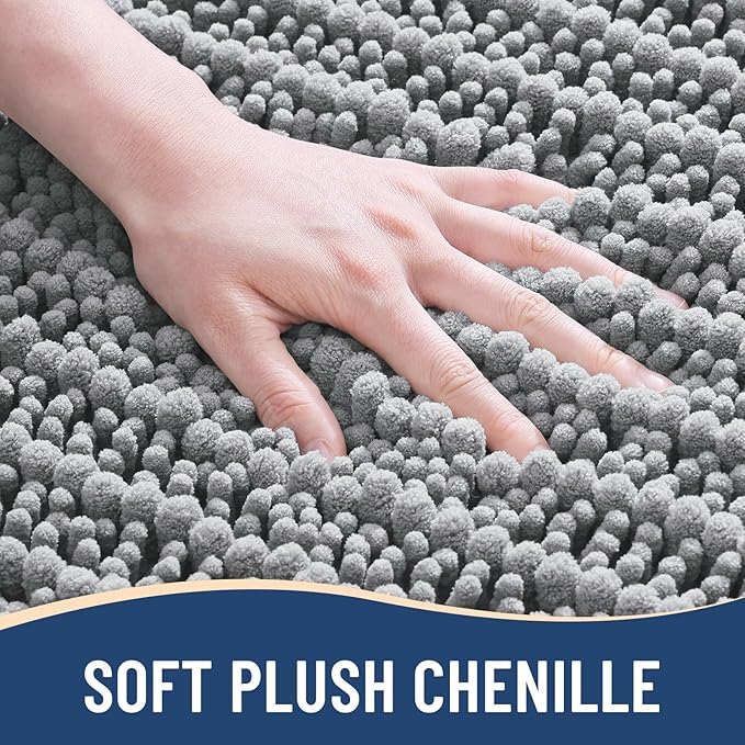 Arotive Luxury Chenille Bathroom Rug Mat, Extra Soft Thick Absorbent Shaggy Bath Rugs, Non-Slip Machine Wash Dry, Plush Bath Mats for Bathroom, Shower and Tub, 36x24, Light Grey