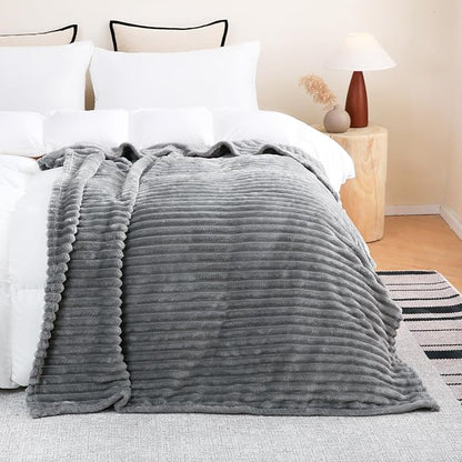 Grey Fleece Throw Blanket 90”×90” - Image 2