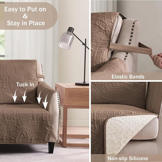 Toffee Quilted Recliner Covers, Waterproof Recliner Chair Covers, Lazy Boy - Image 3