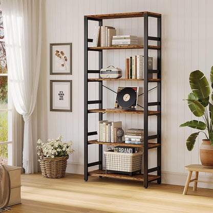 IRONCK Bookshelf, 31.5in Wide Shelf 6 Tier Bookcase, 110lbs/shelf Vintage - Image 6