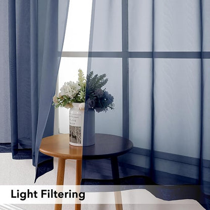 Simplebrand Navy Tier Curtains for Kitchen 24 Inches Long 2 Panels Set - Image 3