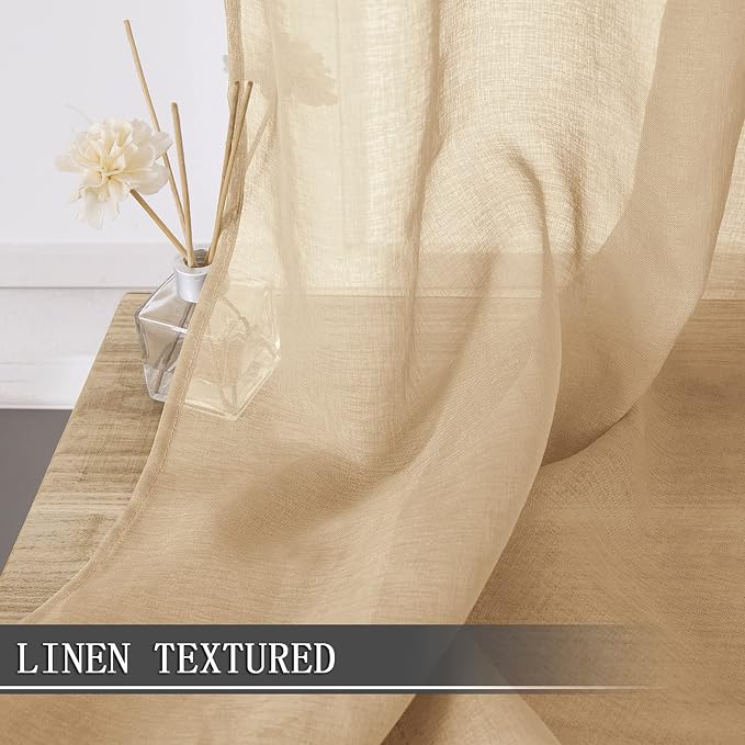 Tollpiz Short Sheer Tier Curtains Linen Textured Half Kitchen Curtain Sheers - Image 2