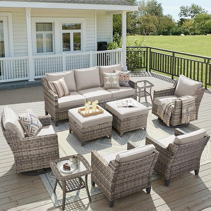 9 Piece Patio Furniture Set-All Weather Outdoor Conversation Sets Sectional Sofa by AMCLOBA