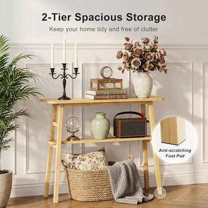 39.4" Solid Bamboo Entryway Console Table, Sofa Table Behind Couch, Narrow - Image 5