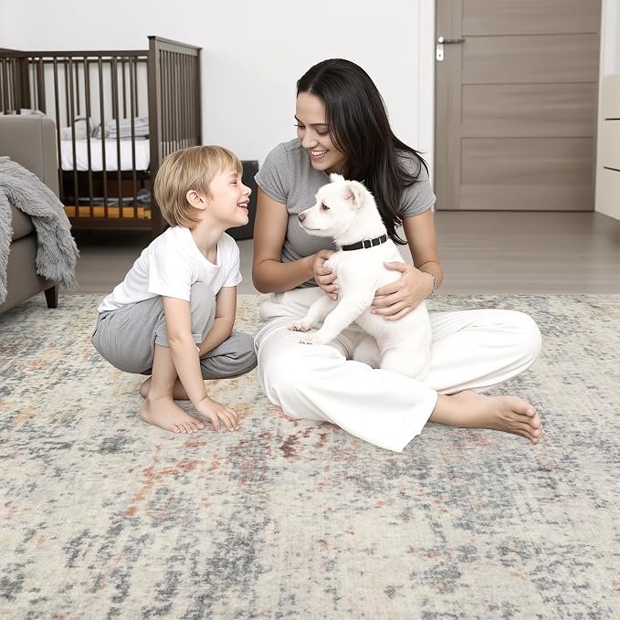 9x12 Area Rug Living Room: Modern Washable Indoor Soft Carpet Taupe | - Image 7