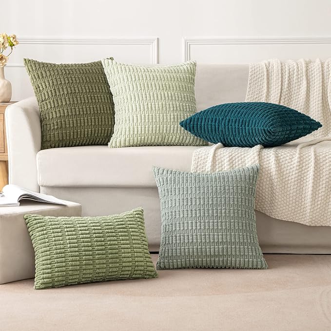 MIULEE Corduroy Decorative Throw Pillow Covers 12x12 Grey Green Pack of 2 | - Image 4