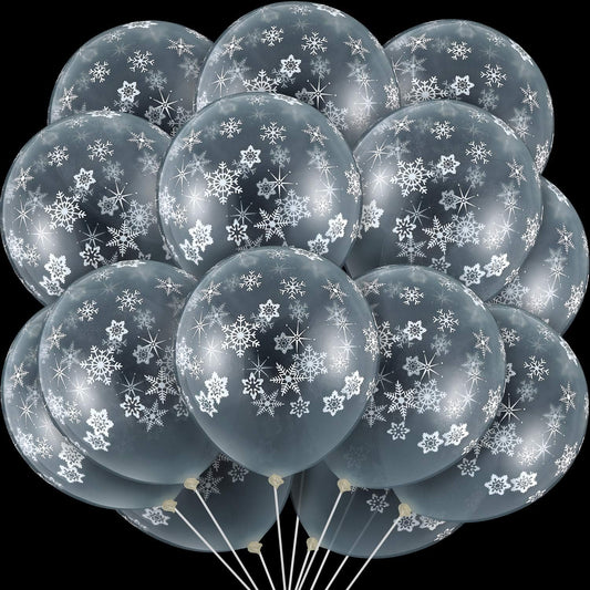 Skylety 40 Pieces Snowflake Balloons Bulk Winter Transparent Snowflake Latex Balloons for Christmas Birthday Wedding Party Decorations(Clear)