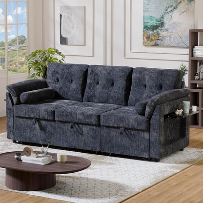 Convertible Sleeper Sofa Bed, 63 Inch Chenille Pull Out Couch - Image 8