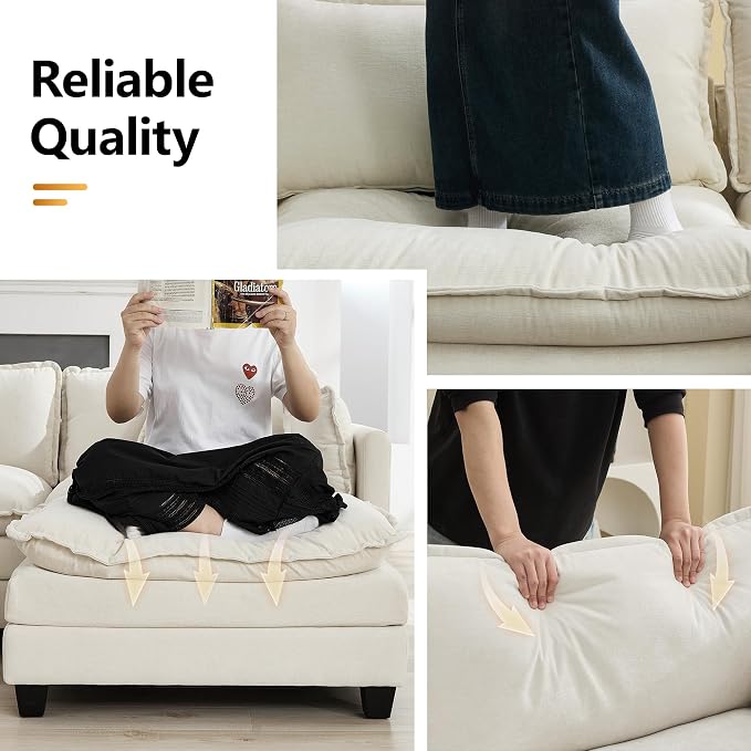 111'' Sectional Cloud Deep Seat Couch, Modern Comfy Chenille L Shaped Sectional - Image 5