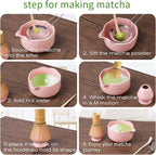 Matcha Whisk Set, Japanese Ceramic Matcha Bowl with Spout, Bamboo Whisk, Sifter, Scoop, Holder, Tea Cloth, 7-Piece Ceremonial Matcha Kit, Gift for Tea Lovers (pink)