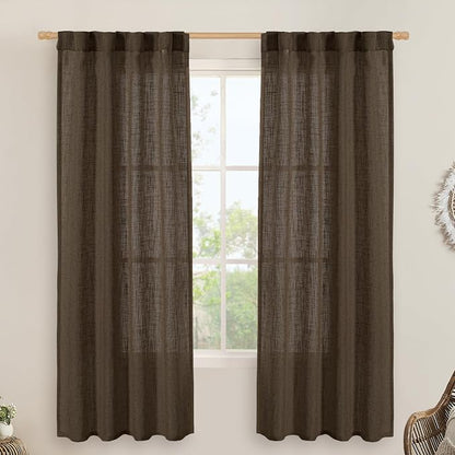 Dark Brown Linen Curtains for Bedroom, 2 Panels, 34 x 72 Inch | 72 Inch Length by LAMIT