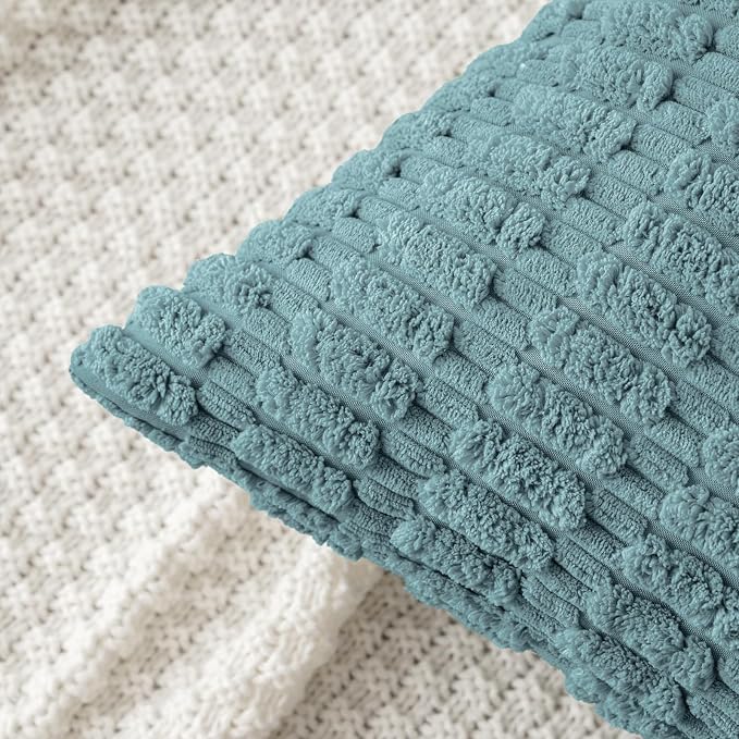MIULEE Lumbar Corduroy Decorative Throw Pillow Covers 12x20 Coastal Blue | Pack - Image 5