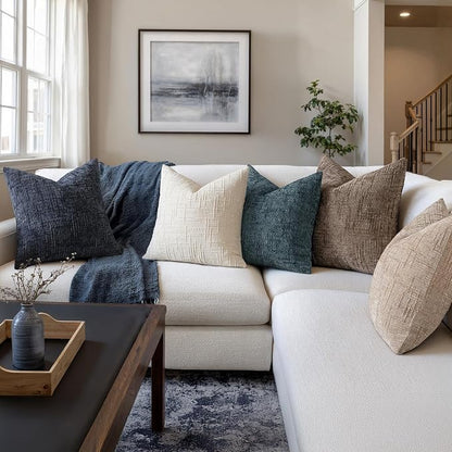 MIULEE Chenille Textured Throw Pillow Covers Blue 18x18 Set of 2 | Slubby - Image 5