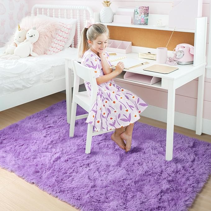 Amdrebio Purple Furry Shag Area Rug 5x8 - Image 5