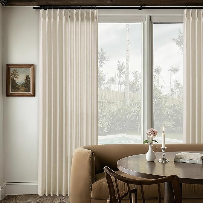 72 x 108 Inch Linen Curtains Pinch Pleated Extra Wide Semi Sheer | Light - Image 2
