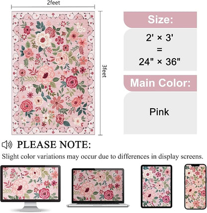 DUKINO 2x3 Entryway Rug, Floral Door Mat Soft Washable Rug Non Slip, - Image 2