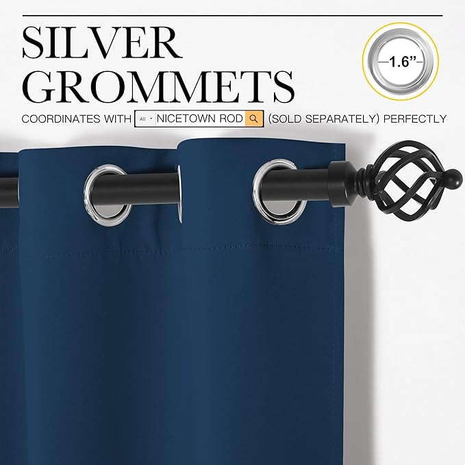 NICETOWN Bedroom Curtain Panels Blackout Draperies, Thermal Insulated Solid - Image 2