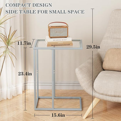 End Table, C Shaped Side Table for Sofa, Glass Couch Tray Snack Dinner Table - Image 3