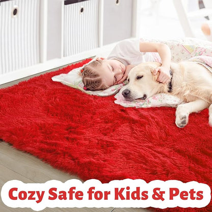 Amdrebio Red Christmas Fluffy Area Rug 4x6 - Image 2