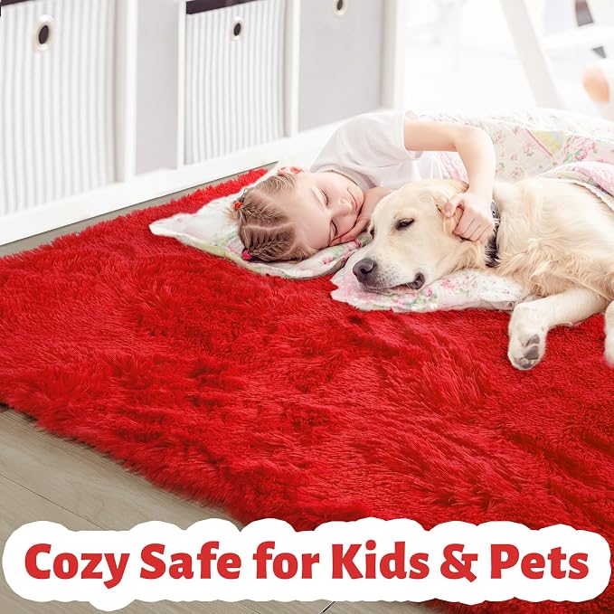 Amdrebio Red Christmas Fluffy Big Area Rug 6x9 - Image 2