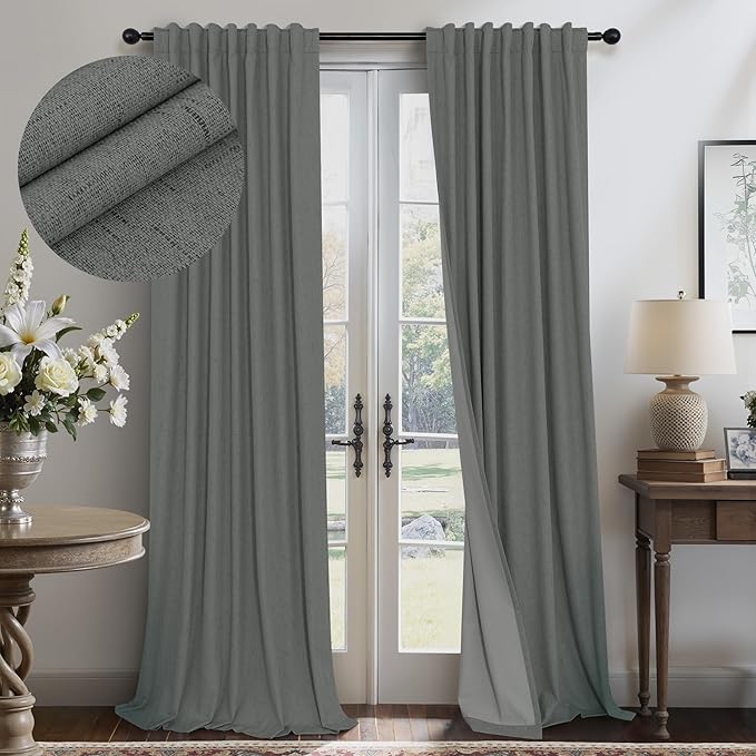 Dark Grey Curtains 108 Inches Long 2 Panels Set by Pitalk