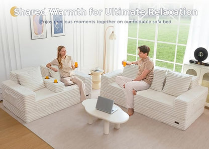 MAXYOYO Loveseat Sofa Bed, Striped Faux Fur Foldable Floor Sofa Couch in A Box - Image 2
