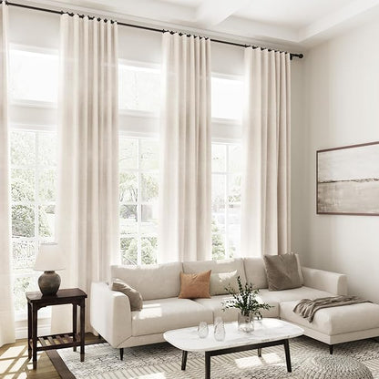 Beige Linen Sheer Curtains 102 Inches 2 Panels Set Back Tab Rod Pocket Extra - Image 7