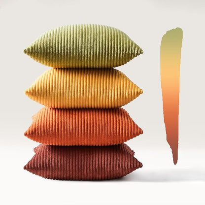 Topfinel Fall Burnt Orange Throw Pillow Covers 16x16 Set of 4, Corduroy Striped - Image 7