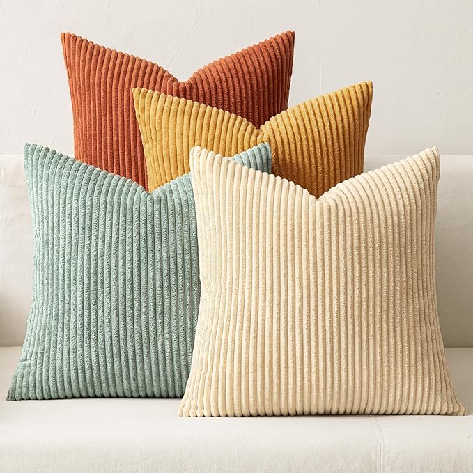 MIULEE Soft Corduroy Decorative Throw Pillow Covers Teal-Rust 16x16 | Set of 4 by MIULEE