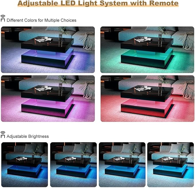 HedoAjim Black LED Coffee Table - Image 4