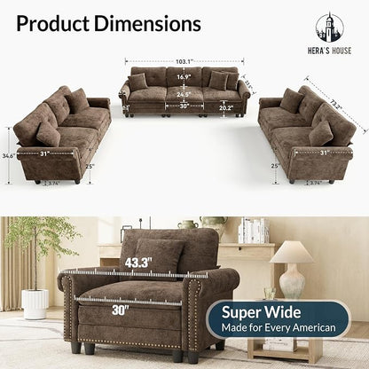 HERA'S HOUSE 3 Pieces Modular Sectional Sofa Sets, Oversized Couch Set - Image 2