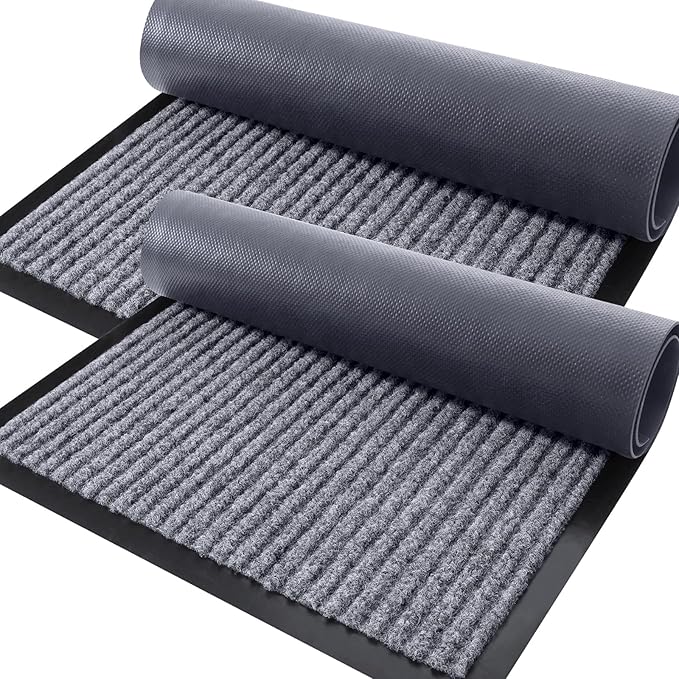 OLANLY 2-Pack Front Door Mats 47x23, Waterproof Heavy-Duty Doormats | Light Gray by OLANLY