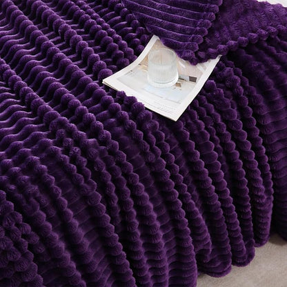 Deep Purple Throw Blanket for Couch Sofa 90x90 inches Striped Design | Fleece - Image 5