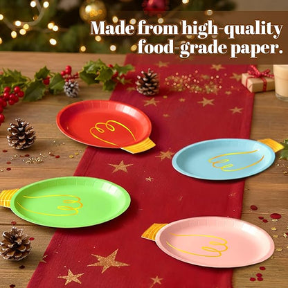 OuMuaMua 100Pcs Christmas Paper Plates Disposable, Heavy Duty Christmas Light Bulb Design Party Supplies Serve 50, Fancy Disposable Dinnerware Set with Gold Foil for Holiday Home Xmas Party Decor