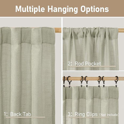 Sage Grey Linen Curtains 54 Inch Length 2 Panels - Image 3