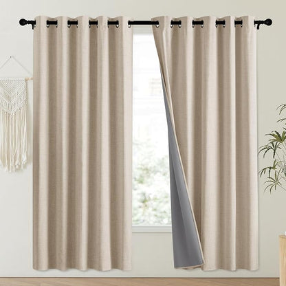 NICETOWN Cream 100% Blackout Linen Curtains 72 inch Long Burg - Image 2