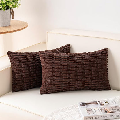 Pack of 2 Corduroy Decorative Throw Pillow Covers 12x24 Inch, Dark Brown | Fall by Unknown
