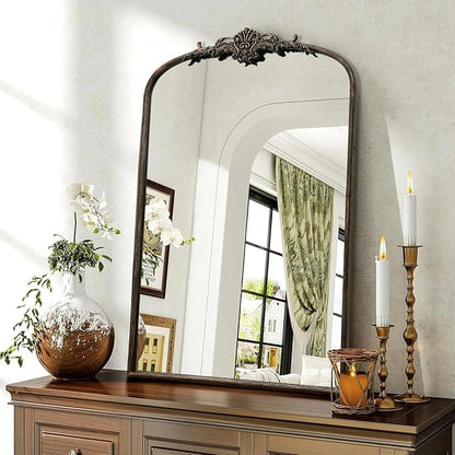 Besdomus Antique Large Arched Mirror: 24"x36" French Arch Black Vintage Wall - Image 4