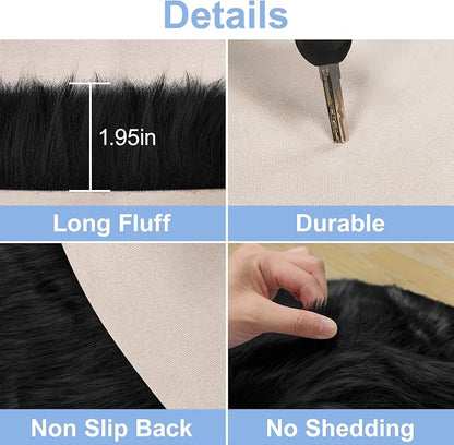 Black Round Rug for Bedroom, Fluffy Circle Rug 3 3 Feet for Kids Room, Furry - Image 4